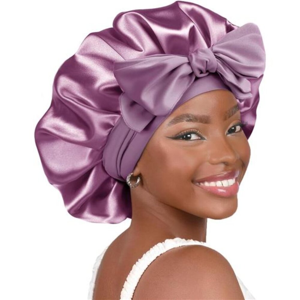 Silk Bonnet for Sleeping Women Satin Bonnet Double Layer Satin Lined Purple